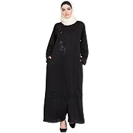 Designer Nida abaya with Patchwork- Black